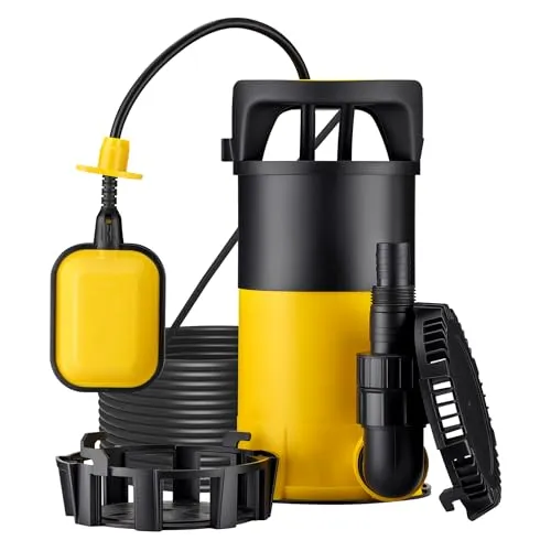 Wiltec 3 in 1 Flachsauger Tauchpumpe 750 W - Wasserpumpen für sauberes und schmutziges Wasser, filtert Partikel bis 35 mm und saugt bis auf 1 mm ab. Ideal für überflutete Keller mit einer Durchflussrate von bis zu 14000 l/h.