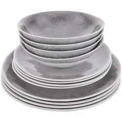 BUTLERS Geschirrset 4 Personen ATLANTIS Steinzeug Geschirr Set 12-tlg. Tafelservice | Schalen 550ml Teller 23cm Speiseteller 28cm | Farbverlauf mit Boho-Stil | Mikrowellen- & spülmaschinenfest