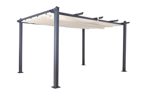 Jet-line® Pavillon Luxor - Elegante Pergola mit UV-Schutz - Pavillon aus robustem, pulverbeschichtetem Aluminium in anthrazit-beige. Stufenlos einstellbarer Baldachin für optimale Beschattung und Langlebigkeit. Ideal für Terrasse und Garten.