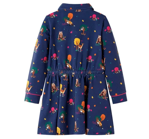 vidaXL Blusenkleid Kinderkleid mit Langen Ärmeln und Kordelzug Marineblau 140