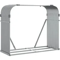 vidaXL Kaminholzunterstand Hellgrau 120x45x100 cm aus verzinktem Stahl - Kaminholzunterstand aus verzinktem Stahl, ideal für die sichere und belüftete Aufbewahrung von Brennholz im Garten, wetterfest und stabil mit zusätzlicher Wandhalterung.