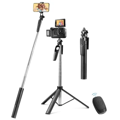 Vinabo Selfie-Stick Bluetooth 3 in 1, Stativ Smartphone, 160 cm, einziehbar, Stabilisator Smartphone mit Abnehmbarer Fernbedienung und 360° Rotation, für iPhone, Galaxy, Huawei