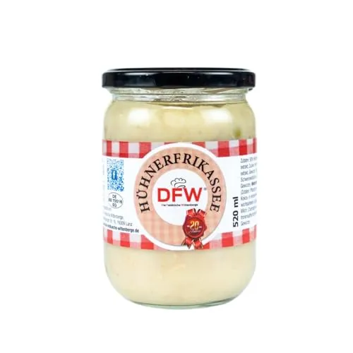 Hühnerfrikassee 520ml | Leckeres herzhaftes Fertiggericht im Glas | Hausmacher Qualität | Lange (ungekühlt) Haltbar | DFW - Die Feldküche Wittenberge (1229)