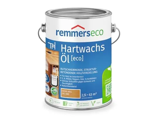 Remmers Hartwachs-Öl [eco] Eiche hell, 2,5 Liter - Holzöle für innen, 3in1-Lösung: Beize, Öl und Versiegelung in einem, nachhaltig und vegan, ideal für pflegeleichte Holzoberflächen mit natürlicher Wirkung.