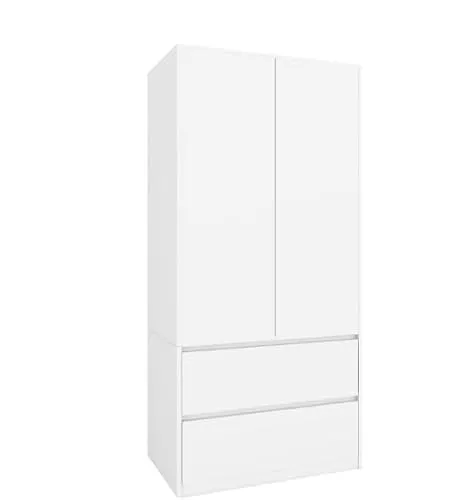 BDW - Kleiderschrank mit Schubladen - Schrank 90 cm breit, 181 cm hoch, 51 cm tief - Flurschrank 2 türig, mit Kleiderstange und Einlegeböden - für Schlafzimmer, Kinder, Flur - Weiß