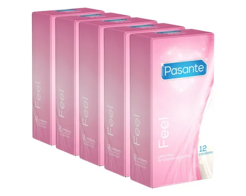 Pasante Kondome Feel (Sensitive) gefühlsechte Kondome Packung mit, 60 St., Kondome für empfindsame Liebhaber, extra dünn und feucht, für intensives Empfinden