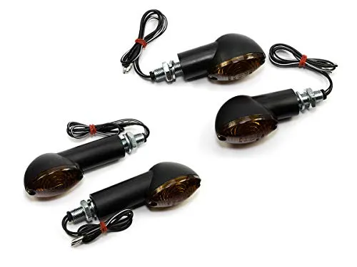 E-geprüfte Blinker Cat Eye 20 mm + 40 mm schwarz - 4 Stück für Motorräder - Blinkerleuchten mit M10 Gewinde, HALOGEN 12V/21W, rauchgrau getöntes Glas, ideal für viele Motorradmodelle. Wetterfeste Kabelanschlüsse und E-Prüfzeichen für Sicherheit auf der Straße.