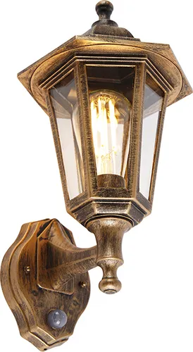 Qazqa Klassisch I Antik Außen Wandleuchte mit Bewegungssensor - Klassische Außenbeleuchtung in antikem Gold, ideal für Garagen und Keller. Mit Bewegungssensor für zusätzliche Sicherheit und Komfort.