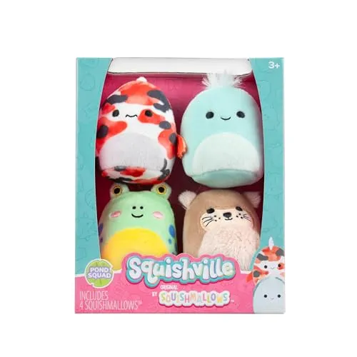 Squishville SQM0505-4er Pack Teich Squad, superweiche Mini-Squishmallows, 5cm Plüschfiguren