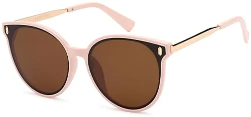 styleBREAKER Damen Cateye Sonnenbrille mit Flachen Polycarbonat Gläsern, Rahmen Kunststoff, Bügel Metall, Oversize 09020141, Farbe:Gestell Rose/Glas Braun Getönt
