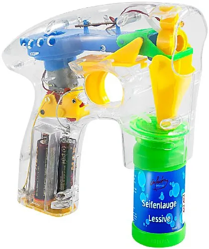 infactory Luftblasen Pistole: Seifenblasenpistole mit LEDs inkl. 2X Seifenblasenlösung (Seifenblasenpistole Hochzeit, Seifenblase Pistole, LED)