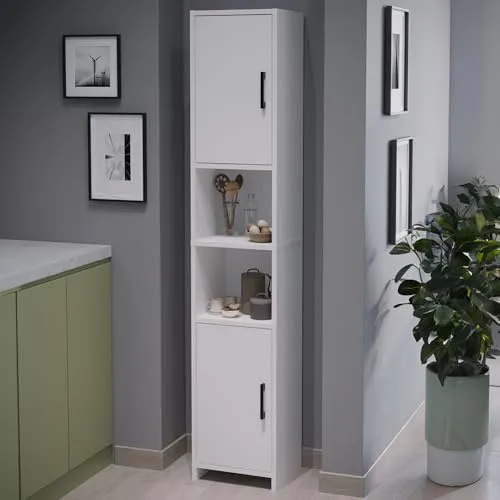 Hochschrank 'Rautrina' 180 cm - Stilvoller Badezimmerschrank mit 2 Türen - Badezimmerschrank mit 2 Türen und 6 Fächern, ideal für effiziente Organisation und zusätzlichen Stauraum. Modernes Design passt in jede Einrichtung.
