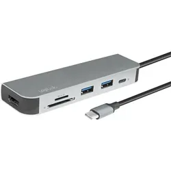 LogiLink USB-C HUB mit HDMI, PD und Kartenleser - 6-in-1 USB-C Hub für Macbook, Laptop und Android, unterstützt HDMI und DeX für Bildschirmnutzung, kompakt und elegant aus Aluminium.