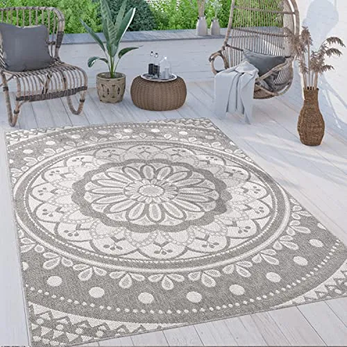 Paco Home Outdoor Teppich 160x220 cm - Wetterfester und robuster Teppich im modernen Mandala & Boho Design, ideal für Balkon, Terrasse und Wohnzimmer. Pflegeleicht und flachgewebt für jeden Raum.