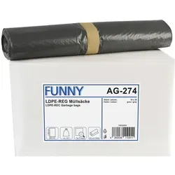 Funny Müllsäcke AG-274 - Reißfeste 140 Liter Müllsäcke - Müllbeutel für starke Beanspruchung, umweltfreundlich und recycelbar. 250 Stück in grau, ideal für große Haushalte oder Gewerbe.