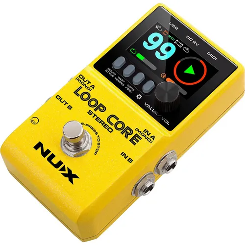 NU-X Loop Core Stereo Pedal mit HD LCD Farbdisplay - Looper Pedal mit integrierter Trommelmaschine und 50 Mustern, bis zu 6 Stunden Aufnahmezeit und 99 Speicherplätzen – perfekt für kreative Musiker.