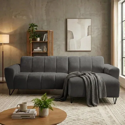 Beautysofa VOLARE MINI Ecksofa mit schwarzen Metallbeinen - Kompaktes Ecksofa mit modernem Design für mittelgroße Räume. Bietet hohen Sitzkomfort und flexible Positionierung im Raum. Erhältlich in zwei hochwertigen Stoffvarianten.