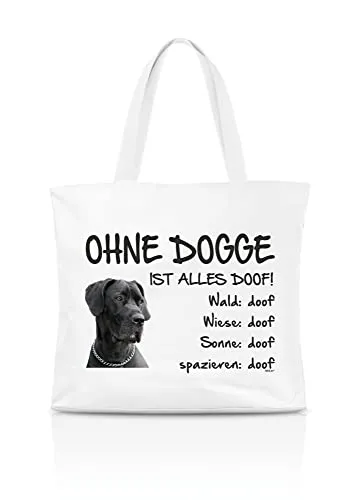 AdriLeo Einkaufstasche Ohne Dogge ist alles doof! (deutsche mit grauem Fell)