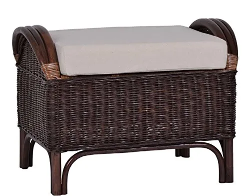 MiaMöbel Rattan Hocker 'Panama' Dunkelbraun - Stilvoller Hocker im Landhausstil, aus pflegeleichtem Rattangeflecht, bereits vollmontiert und ideal für jeden Wohnraum.