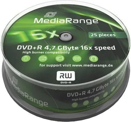 MediaRange DVD+R 4.7GB - 25er Pack, 16-fache Schreibgeschwindigkeit - Rohlinge mit 4.7GB Kapazität und bis zu 16x Schreibgeschwindigkeit, ideal für hochwertige Datensicherung und Archivierung.