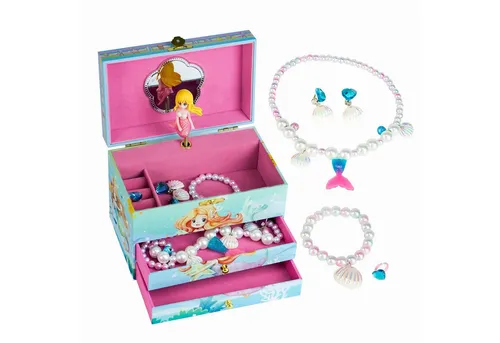 AdelDream Schmuckkasten Musik-Aufbewahrungsbox - Schmuckkästen mit Ozean-Meerjungfrau-Design, dreischichtigem Samt-Innenraum und Spieluhr, ideal für Kinder und perfekt als Geschenk zum Geburtstag oder Weihnachten.