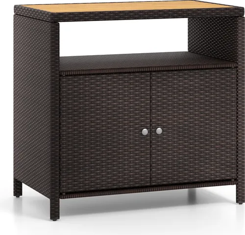Produktbild COSTWAY Rattan Gartenschrank mit Akazienholzplatte
