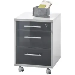 Stella Trading OFFICE LUX Rollcontainer abschließbar, grau - Schränke für das Heimbüro - Moderner, abschließbarer Rollcontainer mit 3 Schubladen für sichere Aufbewahrung und elegantes Design mit Graphit Glasfront.