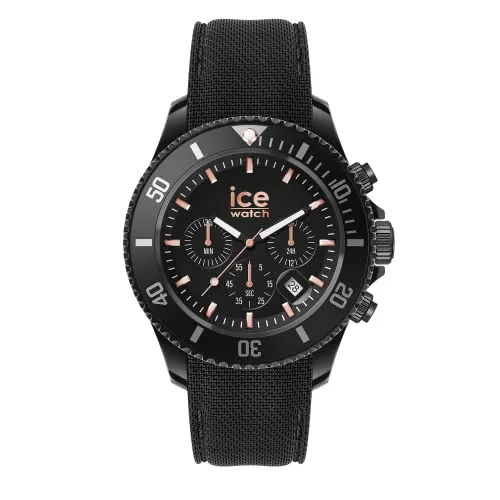 Ice-Watch ICE chrono Black rose-gold – Elegante Herrenuhr mit Silikonarmband - Armbanduhren für Herren: Hochwertige schwarze Chrono-Uhr mit 10 bar Wasserdichtigkeit, ideal für aktive Männer, die Stil und Funktionalität schätzen.