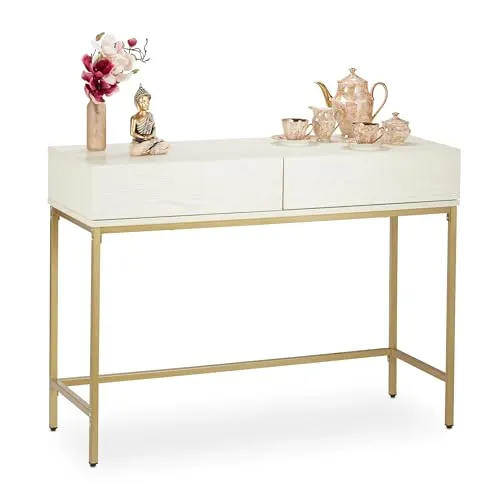 Konsolentisch Flurtisch Sideboard modern mit 2 Schubladen - Moderner Konsolentisch für den Flur, bietet mit 2 Schubladen praktischen Stauraum und elegantes Design in Weiß.