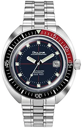 Bulova Oceanographer 98B320 - Luxuriöse Automatikuhr mit 20 Bar wasserdicht, Sonnenschliff-Zifferblatt und leuchtenden Indizes für optimale Ablesbarkeit.