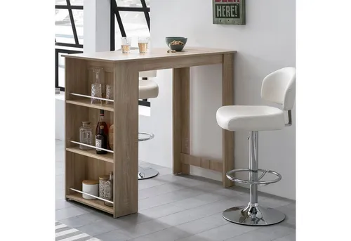 FINEBUY Bartisch SuVa13573_1 - Moderner Küchentresen mit Regal - Bartisch aus stabiler Spanplatte (120 x 107,5 x 60 cm) mit praktischem Regal für Gläser, pflegeleichte Oberfläche und in stilvollem Eichendekor erhältlich.