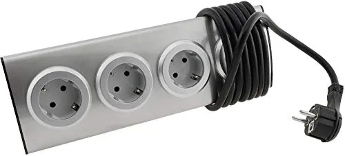 ChiliTec Steckdosenblock 4-Fach Küchensteckdose mit 4 Schutzkontakt-Steckdosen 230V 1,9m Kabel - Edelstahl Unterbausteckdose mit erhöhtem Berührungsschutz