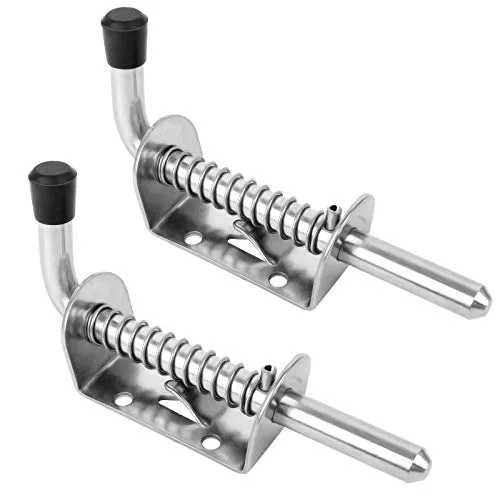 Huayue 2 Stück Federriegel Torriegel Edelstahl 304 Spring Latch Bolzenschrauben Türriegel Federriegel Schnappverschluss Schubriegel Türschlossriegel mit Gummigriff und Feder Silber (12,8 x 4,7 cm)