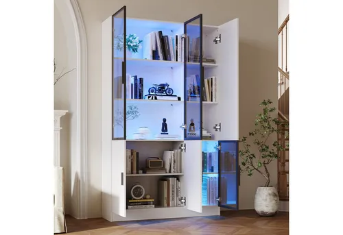 STILVORA Vitrine mit Glastüren und LED-Beleuchtung – 120x35x200 cm