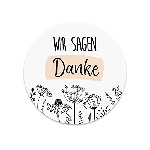 Sticker Danke Aufkleber Danke Hochzeit Danksagung (Flowers) 50