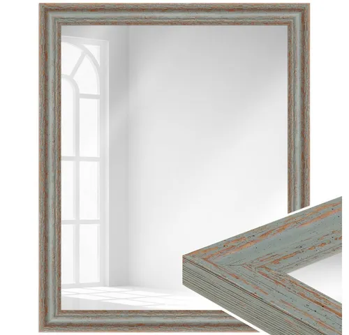 WANDStyle Wandspiegel H740 aus Massivholz im Shabby Chic Stil - Eleganter Wandspiegel in Grau, 67 x 47 cm, gefertigt aus hochwertigem Massivholz. Ideal für jeden Raum, bringt er einen rustikalen Charme und ist mit montierter Wandaufhängung geliefert.