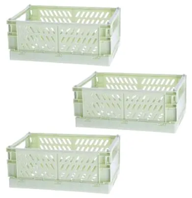 Brandsseller 3er Faltbare Klappbox 25x16,5x10 cm stabiler Einkaufskorb stapelbarer Transportkorb Aufbewahrungskiste Set - Hellgrün