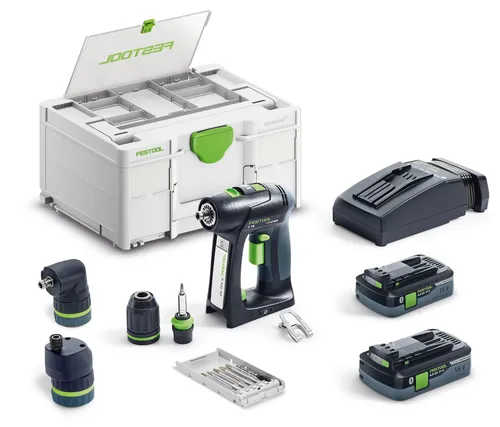 Festool Akku-Bohrschrauber C 18 HPC 4,0 I-Set - Akkuschrauber mit 18V/4Ah, 2 Akkus und Lader, ideal für präzises Arbeiten dank vollelektronischer Drehmomenteinstellung und LED-Beleuchtung.