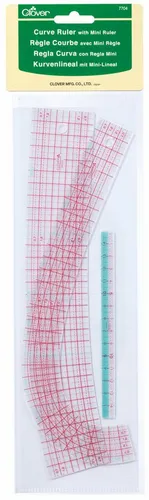Clover Flexibles Kurvenlineal mit Mini-Lineal - Nähzubehör für präzises Zeichnen von Kurven, inklusive drei Linealen für verschiedene Kurvenradien und einem praktischen Etui zur Aufbewahrung.