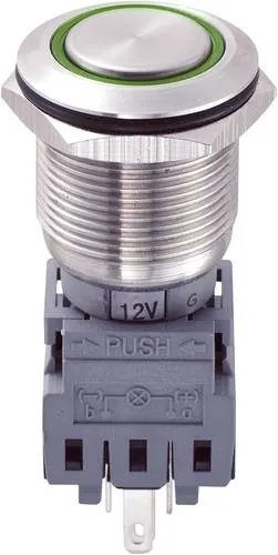 TRU Components 701856 LAS1-BGQ-11E/G/12V Vandalismusgeschützter Drucktaster 250 V/AC 5A 1 x Aus/(Ein) tastend Grün IP67 1St.