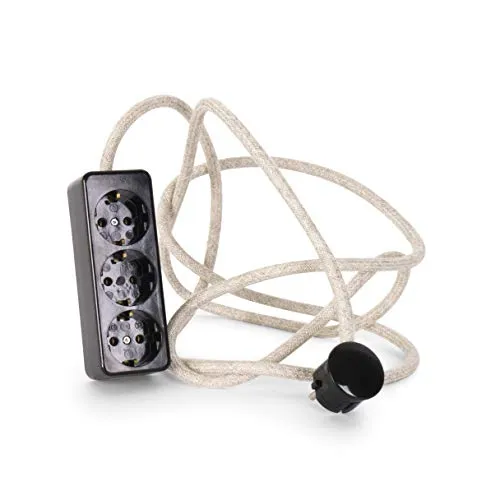 Elegante 3-Fach Steckdosenleiste aus Duroplast (Bakelit-Optik) schwarz - Steckdosen & Zubehör – Hochwertige 3-fach Steckdosenleiste mit 2,5 m Textilkabel, ideal für stilvolles Wohnen und maximale Flexibilität.