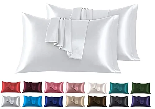Satin Kissenbezug 50 x 90 cm 2 Stück- 100% Satin, Superweicher Kopfkissenbezug, Kissenhülle Silber