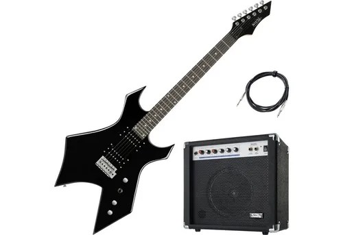 Rocktile E-Gitarre Warhead mit AK20G Combo-Verstärker Set - E-Gitarre Set für Heavy-Metal-Fans! Inklusive leistungsstarkem 60 Watt Verstärker mit Overdrive und 3-Band-Equalizer für individuellen Sound.