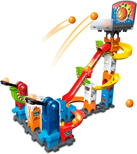 VTech Marble Rush Basketball Set S500 – Interaktives Kugelbahn-Spielzeug - Kugelbahnen für kreative Kinder von 4-12 Jahren, fördert motorische Fähigkeiten und bietet spannende Wettkämpfe mit 41 Bauteilen und 6 Basketball-MarBalls.