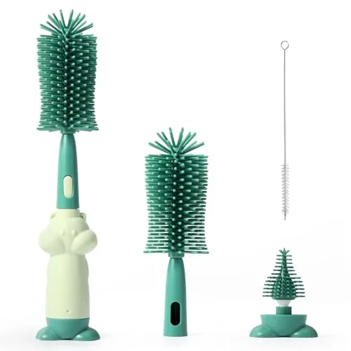 Diboniur Flaschenbürste Baby,3 in 1 Babyflaschen Bürste Silikon,Flaschenreiniger Bürste Mit Schnullerbürste,Kratzfest Und Langlebig,Flaschenbürste Silikon,Zum Reinigen Von Babyflaschen Und-Bechern