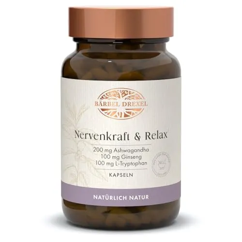 Nervenkraft & Relax Kapseln mit L-Theanin - Ashwagandha Kapseln für Entspannung und Nervengesundheit. Mit natürlichen Inhaltsstoffen wie B-Vitaminen und Kräutern für ein ganzheitliches Wohlbefinden.