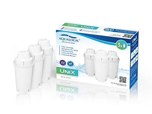 Aqualogis UniX Wasserfilterpatrone Kompatibel Mit Brita Classic, Laica Classic, PearlCo Classic, Dafi Classic, Kenwood Universal/Hydrology, Mavea 107007 (3)