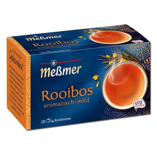 Meßmer Rooibostee pur aromatisch-mild 20 Teebeutel - Rooibostee, aromatisch-mild im 20er Pack, perfekt für entspannende Momente und koffeinfrei für den Genuss zu jeder Tageszeit.