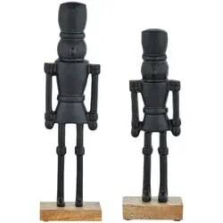 Dekofiguren Nussknacker Schwarz 2er Set Aluminium Holzsockel 32cm 22cm