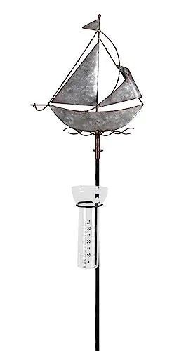 itsisa Regenmesser Gartenstecker Segelschiff H:130 cm aus Zink - Deko Niederschlagsmesser maritim, Schiff, Küste, Maritime Gartendeko Segelboot, Metalldeko